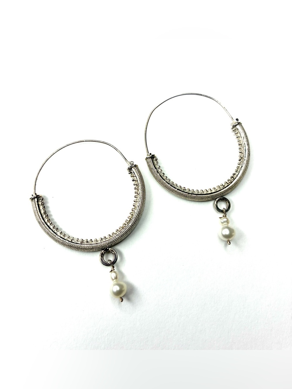 Vintage Croatian Sterling Silver Filigree Hoop Earrings